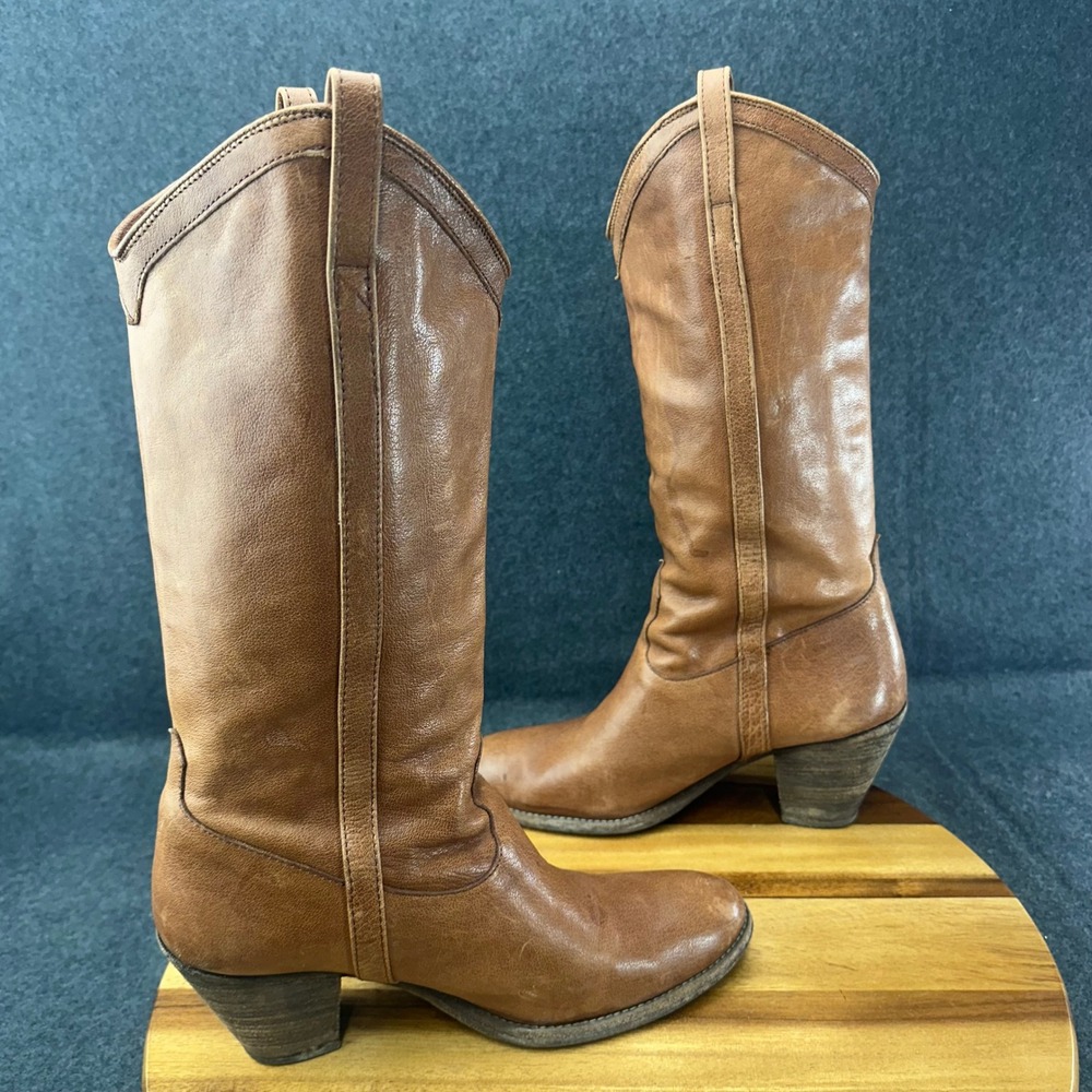 Frye Taylor Pull On Tan Leather Western Tall Boots Pointed Toe Womens Size 10B - Picture 8 of 11